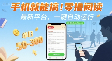 手机就能搞！零撸阅读挂G，最新平台，一键自动运行，随时随地挣，单日50-3张+【揭秘】-点格网络