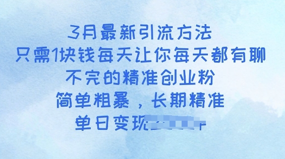3月最新引流方法，只需1块钱每天让你每天都有聊不完的精准创业粉，简单粗暴，长期精准-点格网络