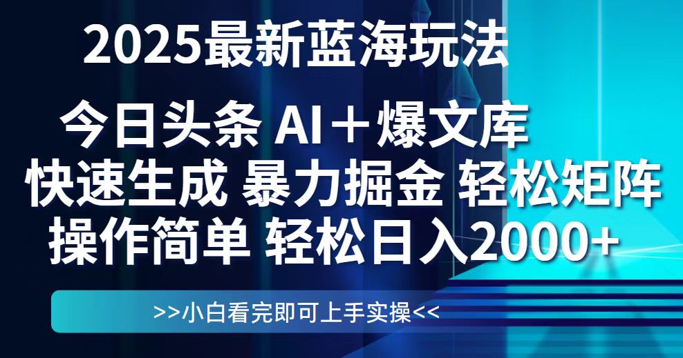 （14805期）今日头条2025最新蓝海玩法，思路简单，复制粘贴，轻松实现矩阵日入2000+-点格网络