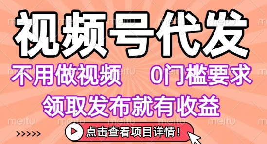 视频号代发，不用剪辑不用做视频，0门槛要求，领取发布就有收益，任务没有无上限，小白轻松上手【揭秘】-点格网络