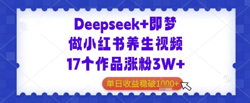 Deepseek+即梦做小红书养生视频17个作品涨粉3W+单日收益几张-点格网络