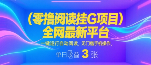 零撸阅读挂G项目，全网最新平台，一键运行自动阅读，无门槛手机操作，单日收益3张【揭秘】-点格网络