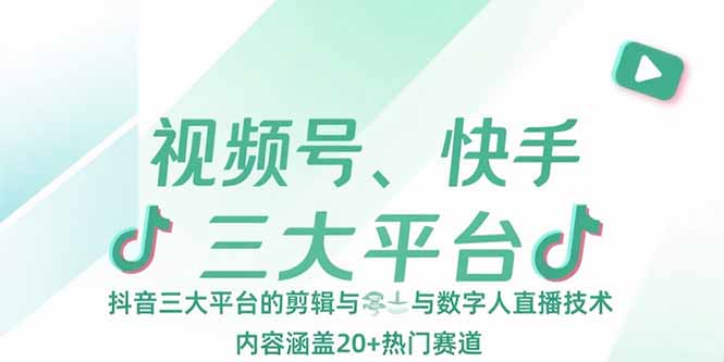 （15449期）视频号、快手、抖音三大平台的剪辑与数字人直播技术，内容涵盖20+热门赛道-点格网络