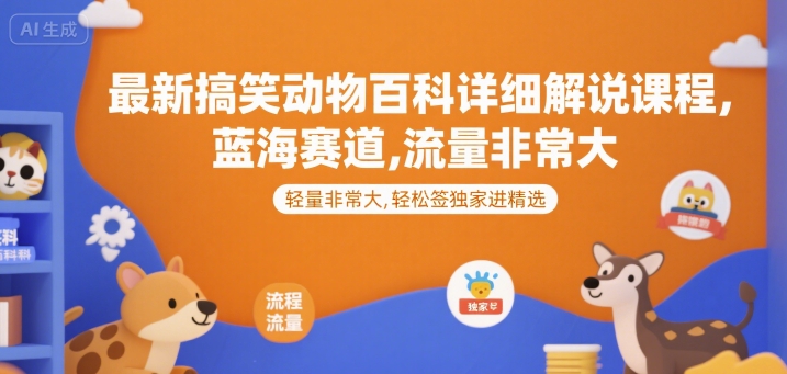 最新搞笑动物百科详细解说课程，蓝海赛道，流量非常大，轻松签独家进精选-点格网络