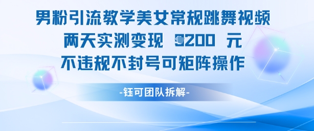 男粉引流教学美女常规跳舞视频两天实测变现1k+，不违规不封号可矩阵操作-点格网络