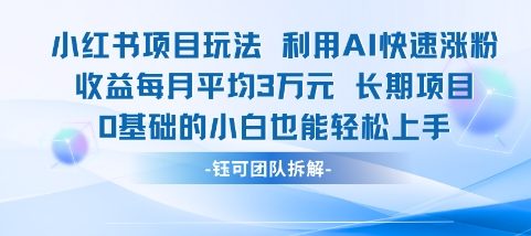 适合小白操作的小红书新项目，利用AI快速涨粉，收益每月平均1W+-点格网络