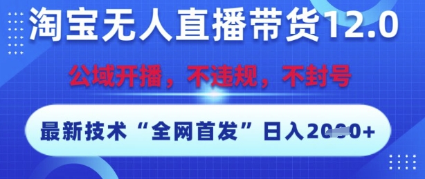 淘宝无人直播带货12.0，最新技术，不封号，不违规，操作简单，开播爆单，日入多张【揭秘】-点格网络