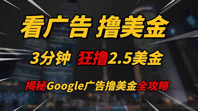 （14701期）看广告，撸美金！！3分钟赚2.5美金！！日入200美金不是梦！揭秘Google…-点格网络