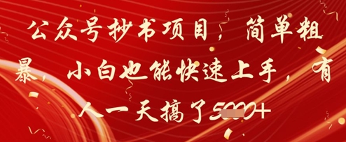 公众号抄书项目，简单粗暴，小白也能快速上手，有人一天搞了1k+-点格网络
