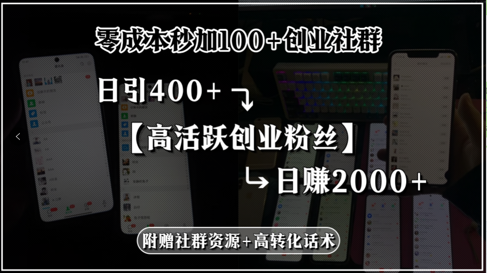 （15456期）零成本秒加100+创业社群，日引400+高活跃创业粉丝，日赚2000+，附赠社...-点格网络