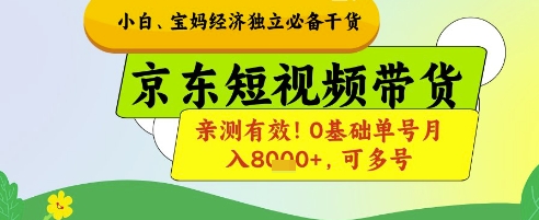 小白宝妈经济独立必备干货，京东短视频带货，亲测有效!0基础单号月入8k+，可多号【揭秘】-点格网络
