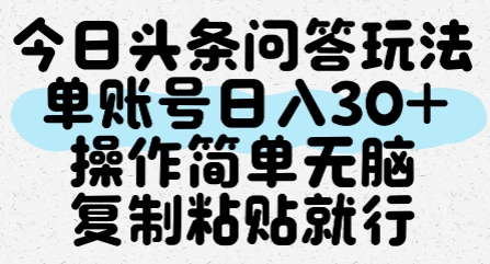 今日头条问答玩法，单账号日入30+，操作简单无脑复制粘贴就行-点格网络
