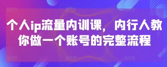 个人ip流量内训课，内行人教你做一个账号的完整流程-点格网络