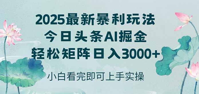 （14933期）今日头条2025年最新暴利玩法，思路简单，复制粘贴，轻松实现矩阵日入3000+-点格网络
