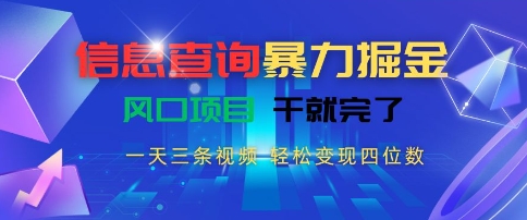 信息查询暴力掘金，一天三条视频，轻松变现四位数，风口项目干就完了【揭秘】-点格网络