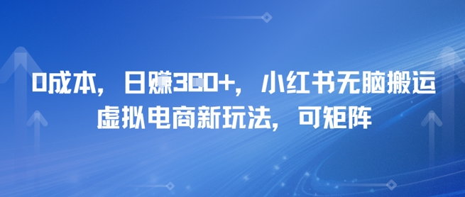 0成本，日入3张+，小红书无脑搬运，虚拟电商新玩法，可矩阵-点格网络
