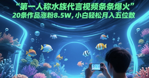 第一人称水族代言视频条条爆火，20条作品涨粉8.5W，小白轻松月入五位数-点格网络