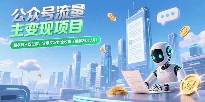 （15412期）公众号流量主变现项目，新手日入四位数，含爆文写作全攻略(更新25年7月)-点格网络