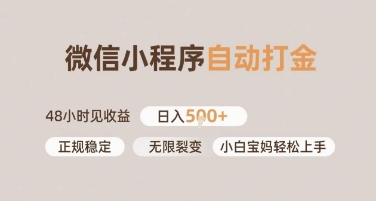 微信小程序自动打金，快速见收益，日入多张，长期稳定靠谱，小白宝妈轻松上手【揭秘】-点格网络