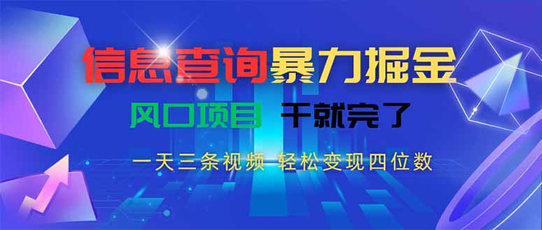 (15516期)信息查询暴力掘金,一天三条视频 轻松变现四位数,风口项目干就完了-点格网络