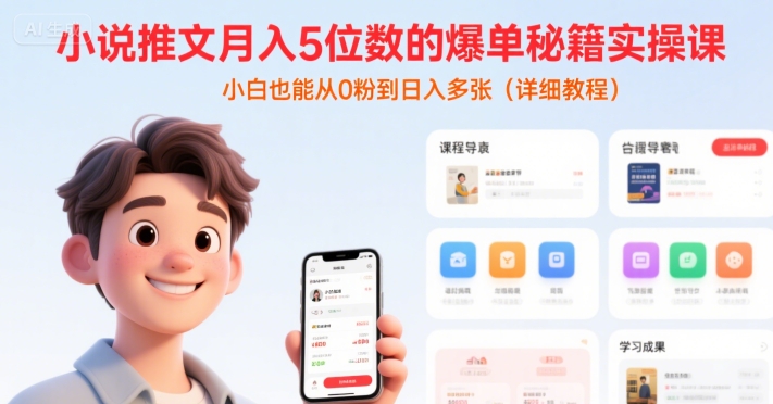小说推文月入5位数的爆单秘籍实操课，，小白也能从0粉到日入多张(详细教程)-点格网络