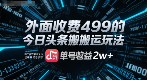 外面收费499的今日头条搬运玩法，有个老铁靠这个玩法单号总收益2w+-点格网络