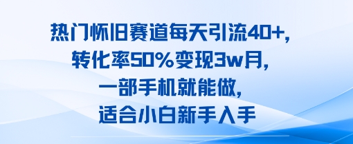 热门怀旧赛道每天引流40+，转化率50%月变现3w，一部手机就能做，适合小白新手入手-点格网络