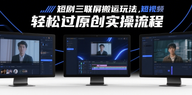 短剧三联屏搬运玩法，短剧搬运轻松过原创实操流程-点格网络