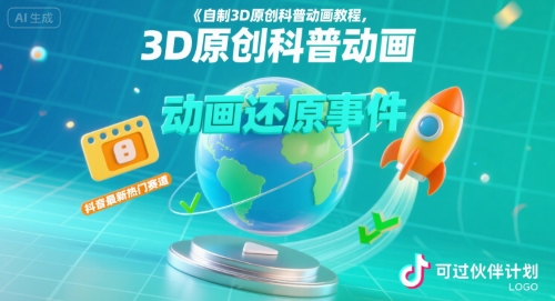 自制3D原创科普动画教程，动画还原事件，抖音最新热门赛道，可过伙伴计划-点格网络