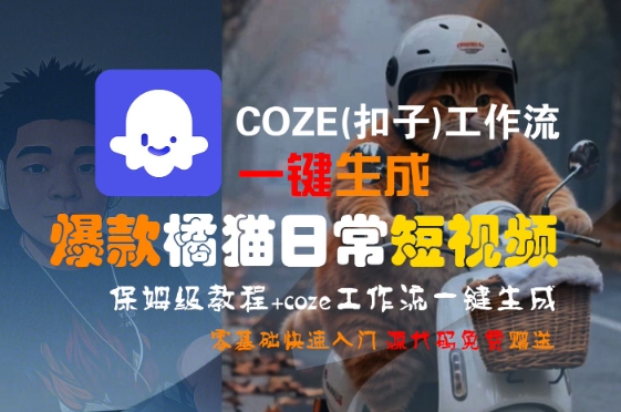 COZE(扣子)工作流一键生成爆款橘猫日常短视频，保姆级教程，零基础快速入门-点格网络