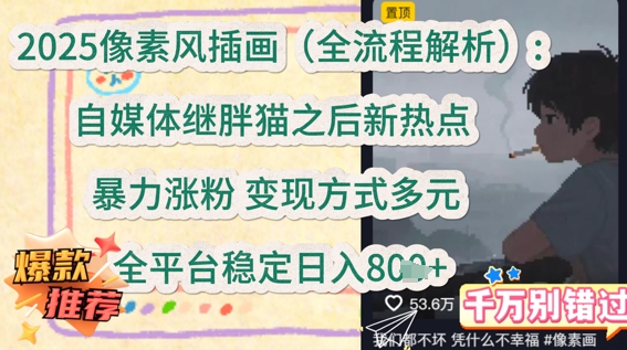 2025像素风插画(全流程解析)：自媒体继胖猫之后新热点，暴力涨粉，变现方式多元，全平台稳定日入多张-点格网络