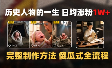 历史人物的一生 日均涨粉1W+，完整制作方法 傻瓜式全流程-点格网络