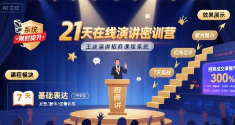 21天在线演讲密训营，王牌演讲招商课程系统-点格网络