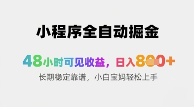 小程序全自动掘金，48小时可见收益，日入8张+长期稳定靠谱，小白宝妈轻松上手【揭秘】-点格网络