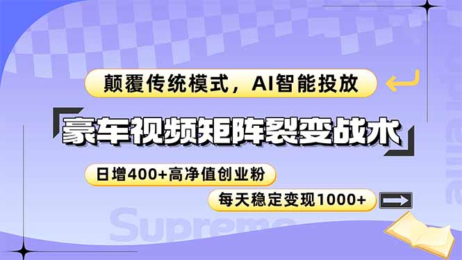（14903期）豪车视频矩阵裂变战术，颠覆传统模式，AI智能投放，日增400+高净值创业…-点格网络