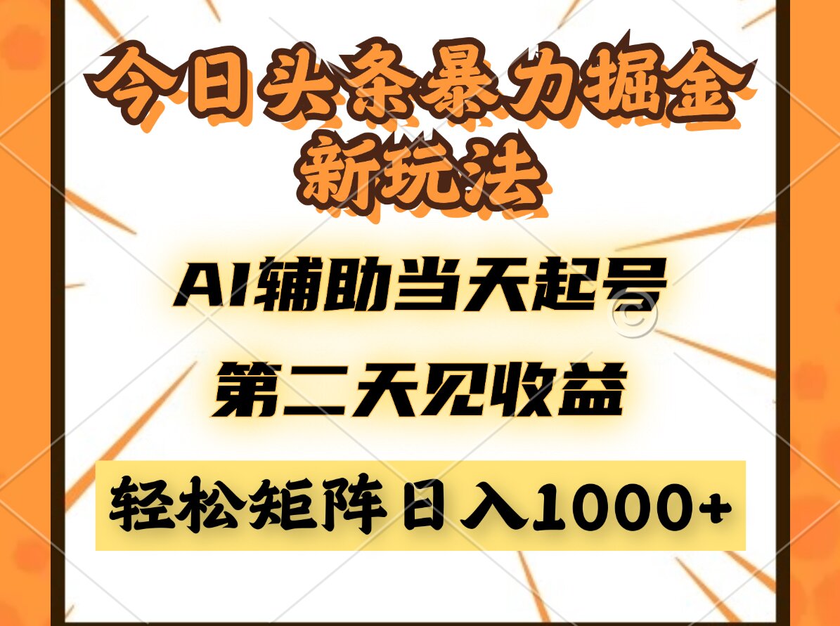 （14688期）今日头条暴利掘金新玩法，AI辅助当天起号，第二天见收益，轻松矩阵日入…-点格网络