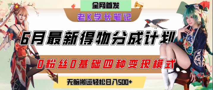 6月份最新得物创作者分成计划2.0玩法，0粉丝0基础四种模式变现，从隐蔽渠道无脑搬运，日入2张-点格网络
