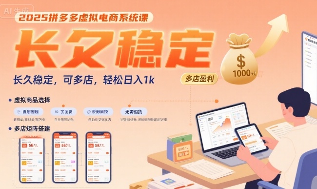 2025拼多多虚拟电商系统课，长久稳定，可多店，轻松日入1k-点格网络