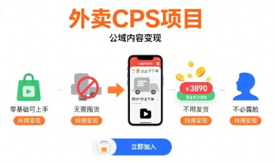 外卖CPS项目，公域内容变现，零基础可上手，无需囤货、不用发货、不必露脸、纯佣变现-点格网络