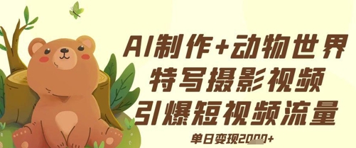 AI制作动物世界特写摄影视频+引爆短视频流量+单日变现多张-点格网络