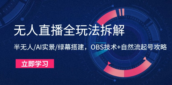 （14684期）无人直播全玩法拆解：半无人/AI实景/绿幕搭建，OBS技术+自然流起号攻略-点格网络