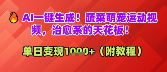 AI一键生成！蔬菜萌宠运动视频，治愈系的天花板！单日变现多张-点格网络