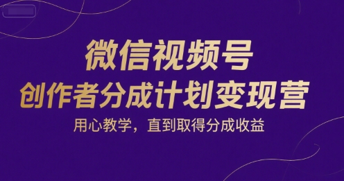 微信视频号创作者分成计划变现营，用心教学，直到取得分成收益-点格网络
