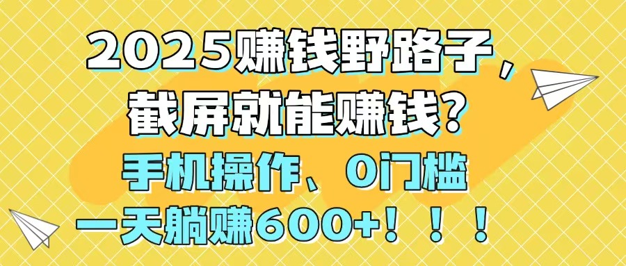 （14771期）2025赚钱野路子，截屏就能赚钱？手机操作0门槛，一天躺赚600+！！！-点格网络