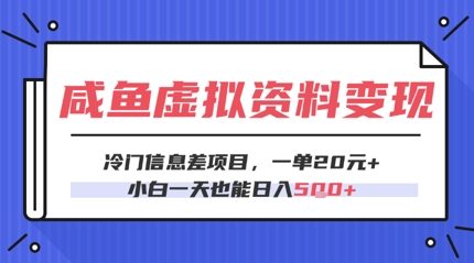 咸鱼虚拟资料变现，冷门信息差项目，一单20.小白一天也能日入5张-点格网络