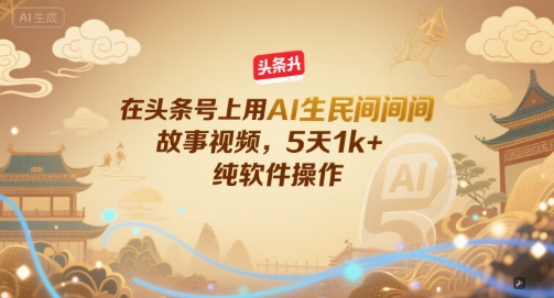 在头条号上用AI生民间故事视频，5天1k+，纯软件操作-点格网络