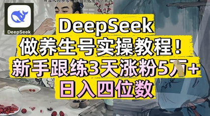 DeepSeek做养生号实操教程，新手跟练3天涨粉5W+，日入三位数-点格网络
