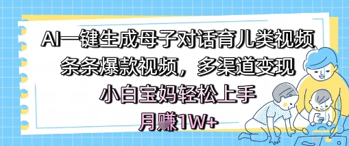 AI一键生成母子对话育儿类视频，条条爆款视频，多渠道变现，小白宝妈轻松上手，月入1W+-点格网络