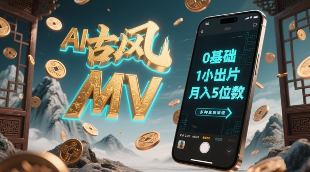 AI一键生成古风音乐MV，0剪辑基础1小时出片，多种变现渠道，一部手机月入5位数-点格网络