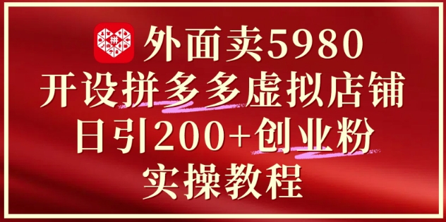 外面卖5980开设拼多多虚拟店铺：单日引流200+创业付费粉实战教程-点格网络